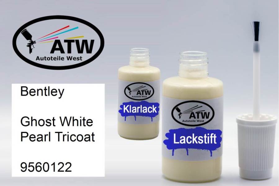 Bentley, Ghost White Pearl Tricoat, 9560122: 20ml Lackstift + 20ml Klarlack - Set, von ATW Autoteile West.